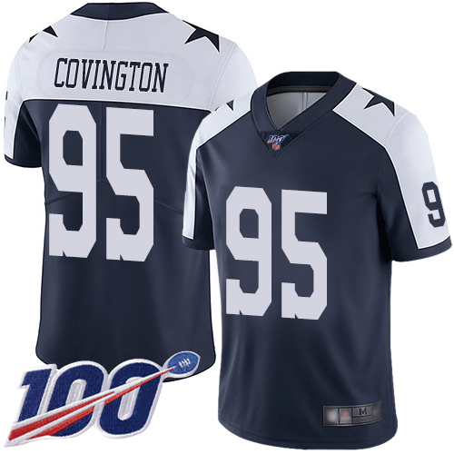 Men Dallas Cowboys Limited Navy Blue Christian Covington Alternate #95 100th Season Vapor Untouchable Throwback NFL Jersey